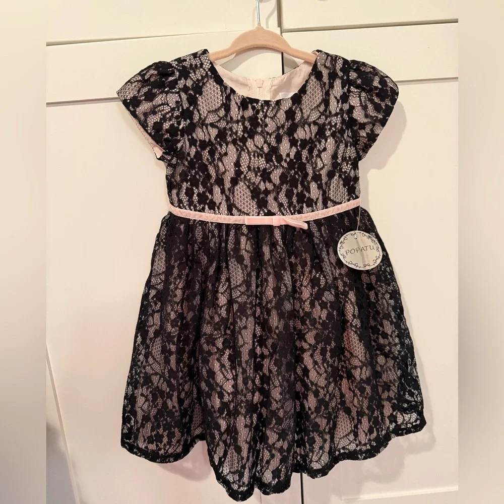 Popatu Black and Pink Lace Kids Dress